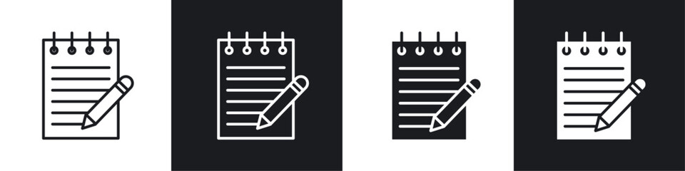 Notepad icon vector icon set black filled and outlined style.