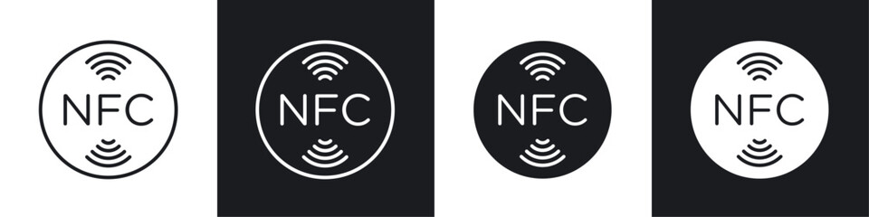 NFC icon vector icon set black filled and outlined style.