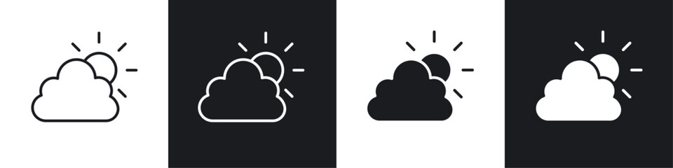 Partially cloudy icon vector icon set black filled and outlined style.