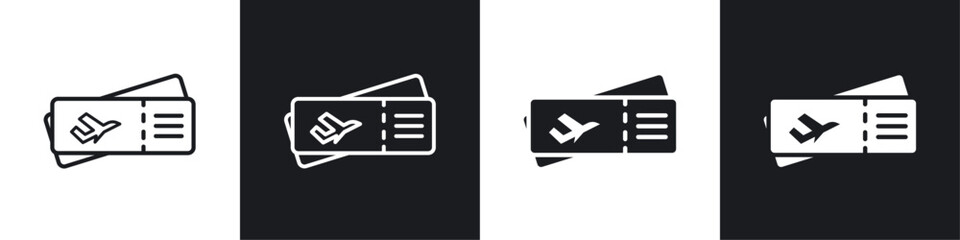 Plane Ticket icon vector icon set black filled and outlined style.