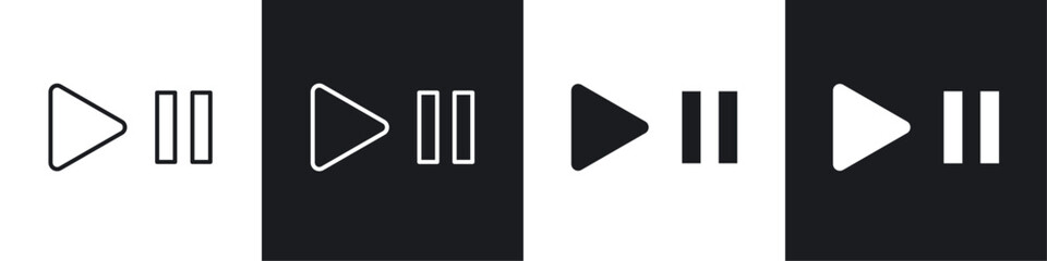 Play pause icon vector icon set black filled and outlined style.