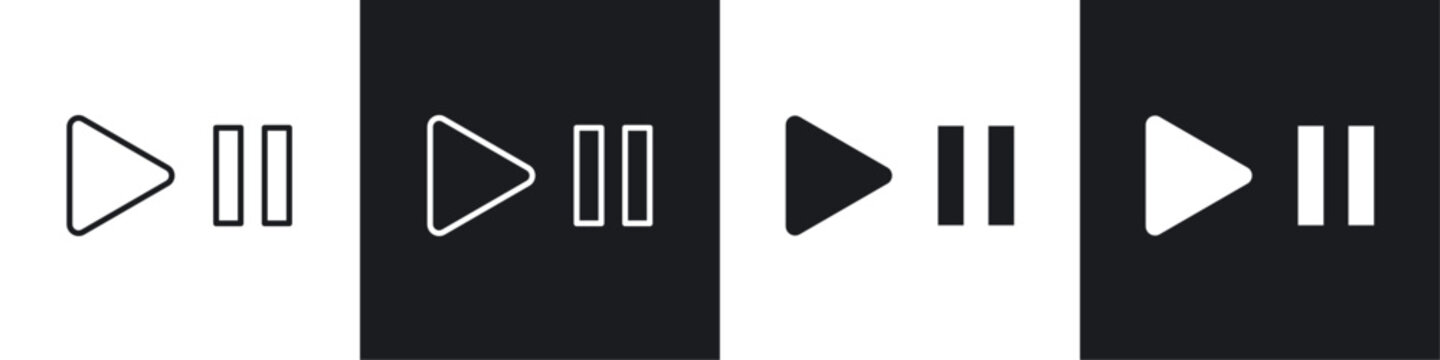 Play pause icon vector icon set black filled and outlined style.