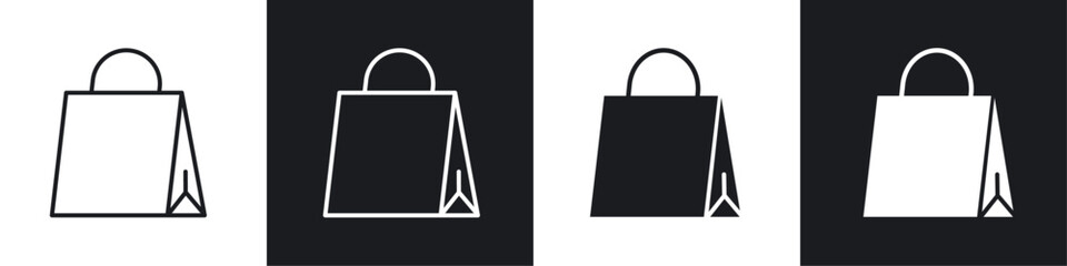 Shopping bag icon vector icon set black filled and outlined style.