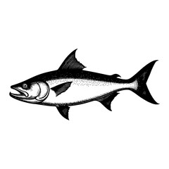 Detailed Black and White Engraved Mackerel Fish Illustration in Vintage Retro Style