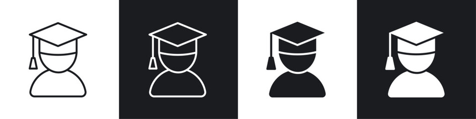 Student icon vector icon set black filled and outlined style.