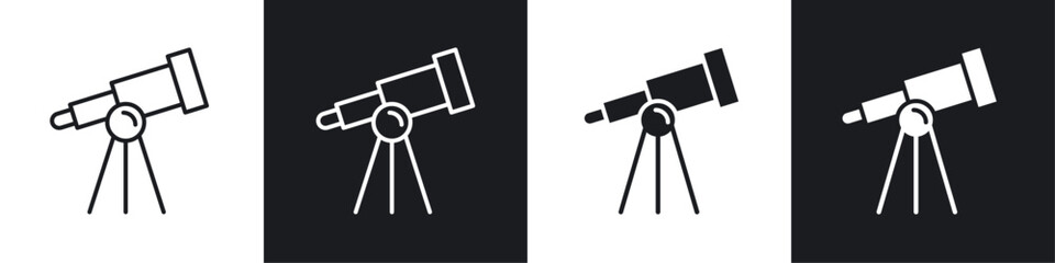 Telescope icon vector icon set black filled and outlined style.