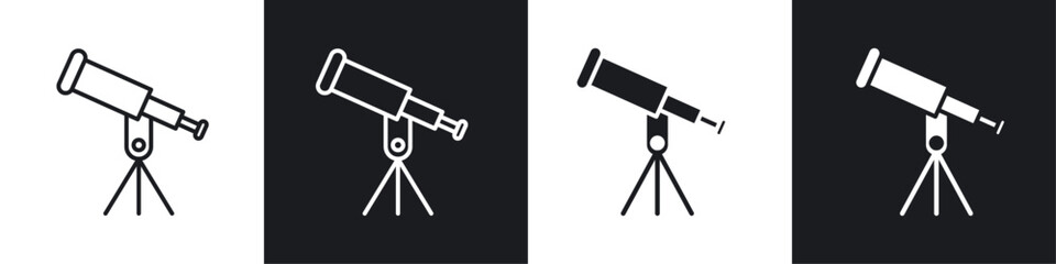 Telescope icon vector icon set black filled and outlined style.