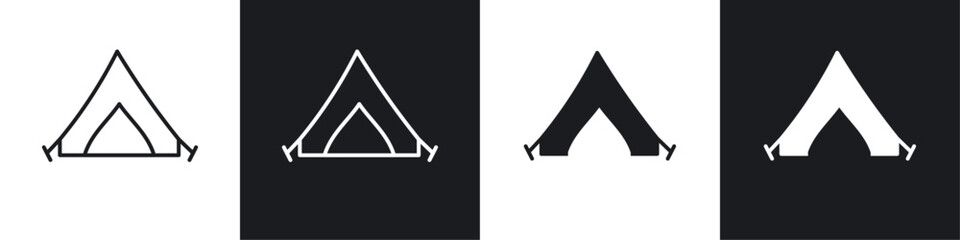 Tent icon vector icon set black filled and outlined style.
