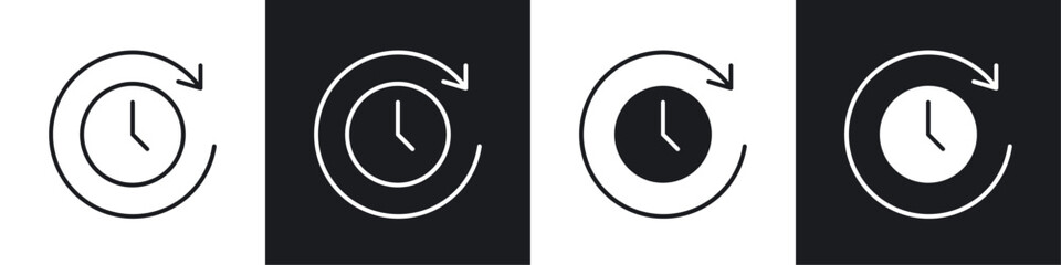 Time forward icon vector icon set black filled and outlined style.
