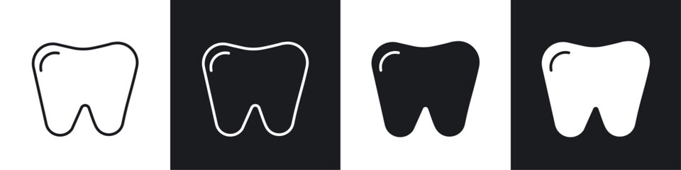 Tooth icon vector icon set black filled and outlined style.