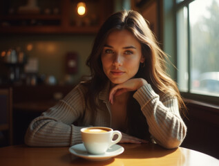 Thoughtful girl in a cafe