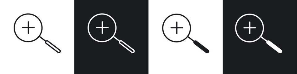 Zoom in icon vector icon set black filled and outlined style.