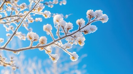 Frosty Tree Branches Against Clear Blue Sky