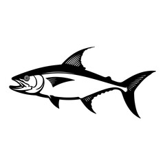Fototapeta premium Detailed Vintage Tuna Fish Side View in Black and White Retro Engraved Illustration