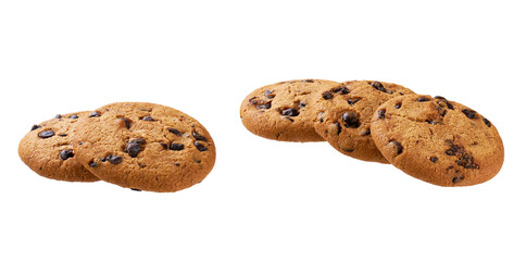 Chocolate chip cookies isolated. Round chocolate chip cookies isolated on white background.