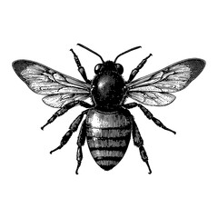 Obraz premium Detailed Vintage Bee Top View Black and White Engraving Retro Illustration with Ink Drawing