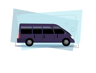 Black minivan illustration. Bus, auto, vehicle. Transport concept. Vector illustration can be used for topics like transportation, trip, logistics