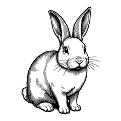 Obraz premium Detailed Vintage Rabbit Illustration in Black and White Engraved Retro Sketch Art Style
