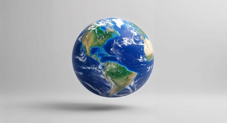 Fototapeta premium 3D planet Earth globe floating on a plain white background.