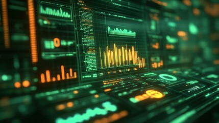 Fototapeta premium Innovative Lead Generation Strategies with Modern Graphics and Performance Metrics on Dark Green Background