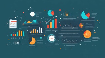 Obraz premium Modern sales optimization techniques with dynamic infographics and metrics, on a cool teal background