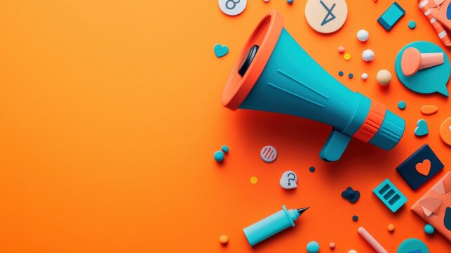 Engaging content marketing strategy with bright graphics and effective tactics, on a vibrant orange background