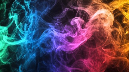 Fototapeta premium Colorful swirling smoke in vibrant shades of blue, pink, and orange, creating a dynamic and abstract composition.