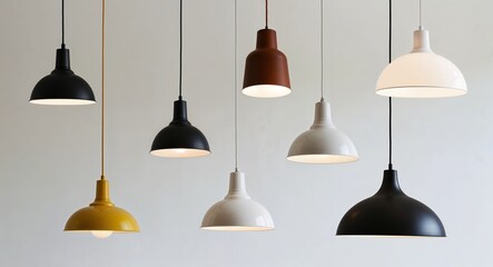 Obraz premium Collection of ceiling lamps on a plain white background.