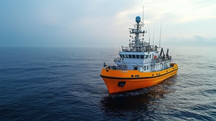 Fototapeta premium Oceanography advancement Research vessel evolving into a network of autonomous underwater drones