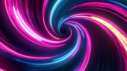 Obraz premium A captivating swirl of neon lights, featuring vibrant hues of pink, blue, and yellow in a dynamic spiraling pattern.