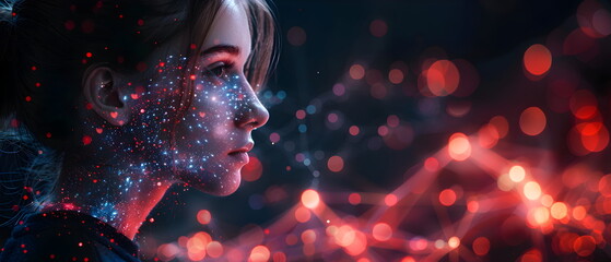 Curious Minds: A captivating portrait of children gazing into a mesmerizing futuristic display, their faces illuminated by a vibrant and abstract digital world.  