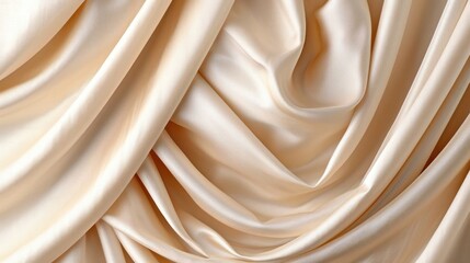 Smooth, flowing cream-colored satin fabric with dramatic folds and wrinkles.