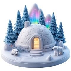 Enchanting Winter Wonderland with Igloo and Polar Bears