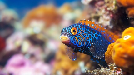 Obraz premium Tropical sea fish, Close-up of marine life encountered while diving. Fish swimming in a coral reef