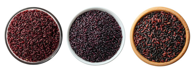 Top view Riceberry in bowl on white background