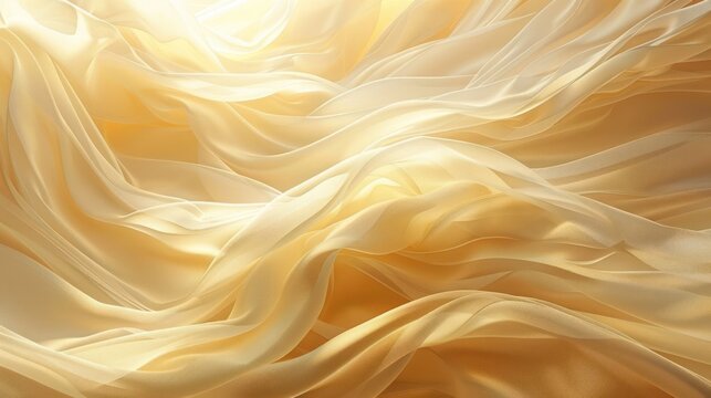 Abstract background of flowing, golden fabric with light shining through.
