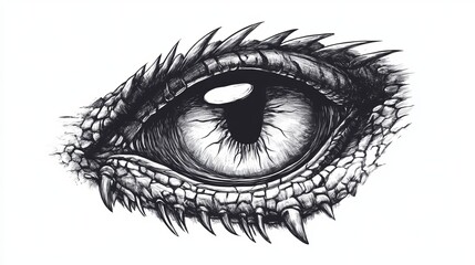 Obraz premium Monochrome Dragon and Dinosaur Eye Tattoo Design: A Realistic Sketch of a Mythical Creature's Pupil for T-Shirt Prints