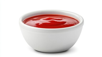 Bowl of ketchup, white isolate background.
