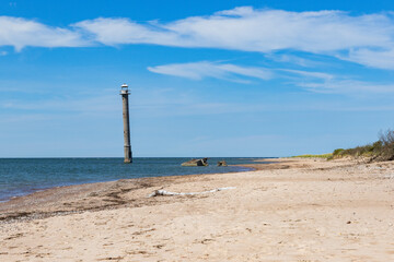 Fototapeta premium Tilted lighthouse near a beach in Estonia
