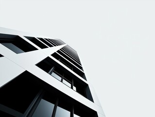 Obraz premium Minimalist skyscraper design blueprint with glass facades, clean lines, and flat roof, Contemporary architecture, monochromatic, crisp focus