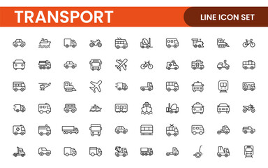 Transport icon set. Containing distribution, shipping, transportation, delivery, cargo, freight, route planning, supply chain, export and import icons. Solid icon collection.