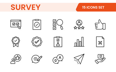 Survey feedback, testimonial, customer thin line icons. For website marketing design, logo, app, template, ui, etc.