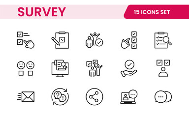 Survey feedback, testimonial, customer thin line icons. For website marketing design, logo, app, template, ui, etc.