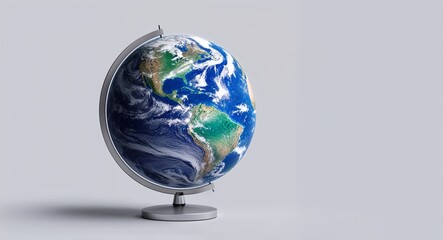 Space globe with realistic planet Earth on a plain white background.