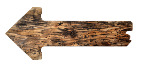 Rustic wooden signpost with vintage directional arrows, ideal for adding charm to travel designs and guiding explorers on a transparent background.