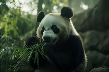 Obraz premium Giant panda eating bamboo