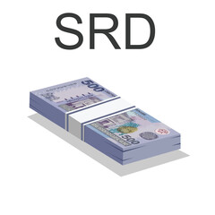 Vector illustration of Surinamese dollar notes, single stack of money flat design over white background. Scalable and editable eps


