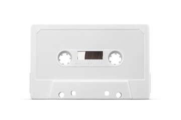 White plastic audio cassette tape isolated. Front view. Transparent PNG image.