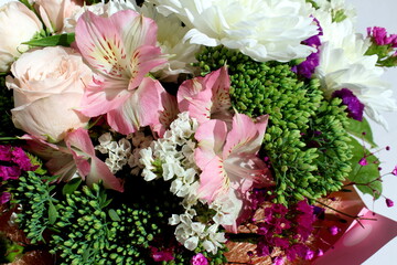 Background of a bouquet of various flowers.