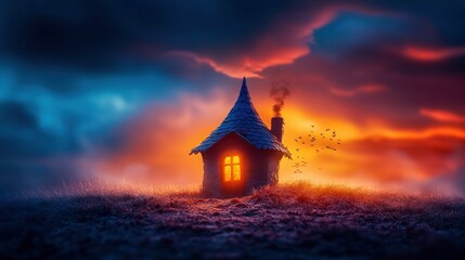 Obraz premium Fantasy Cottage at Sunset